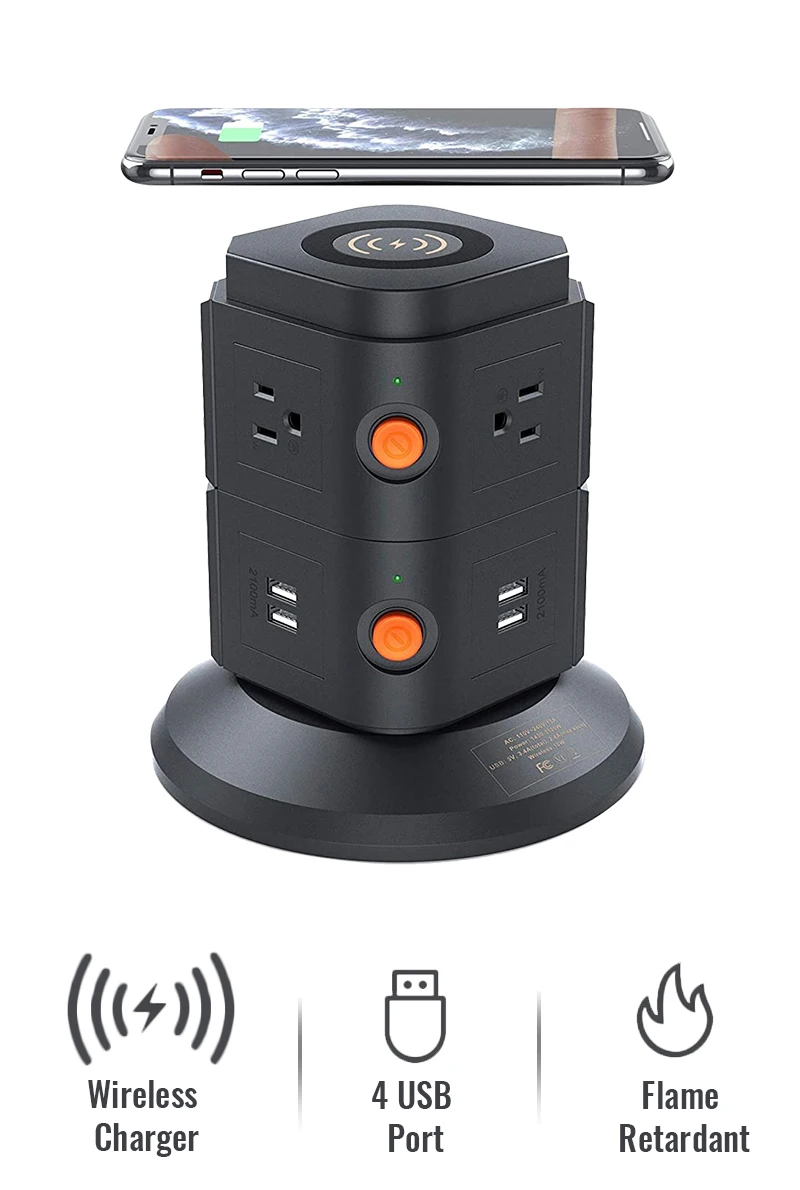 Tower of Power-Hub with Wireless Charging Pad