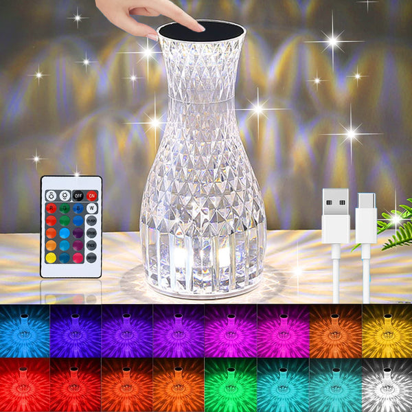 Crystal Aura Wireless & Rechargeable LED Touch Lamp with 16 Color Options