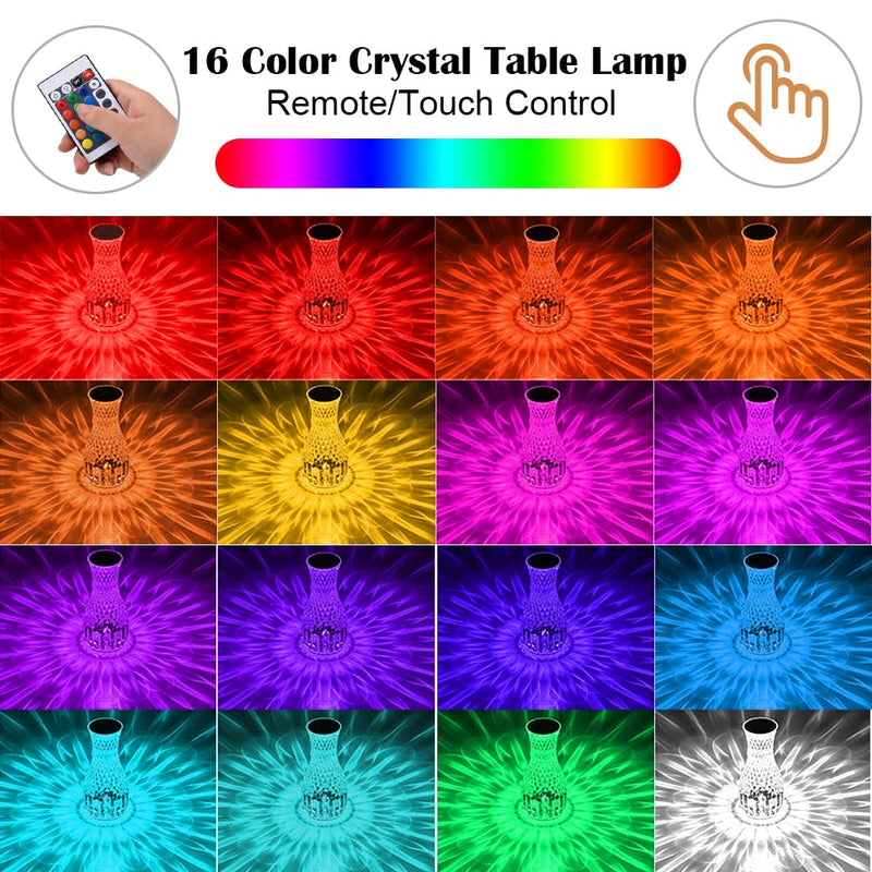 Crystal Aura Wireless & Rechargeable LED Touch Lamp with 16 Color Options