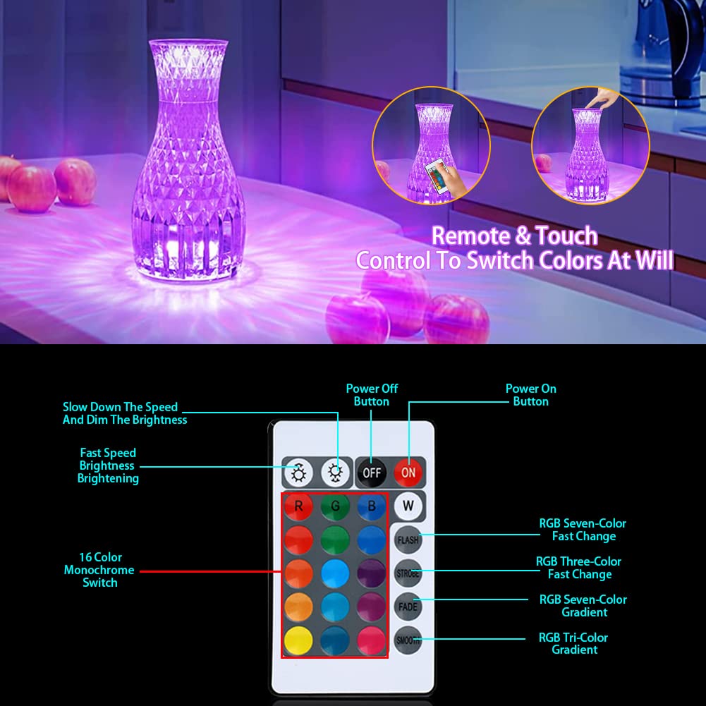 Crystal Aura Wireless & Rechargeable LED Touch Lamp with 16 Color Options
