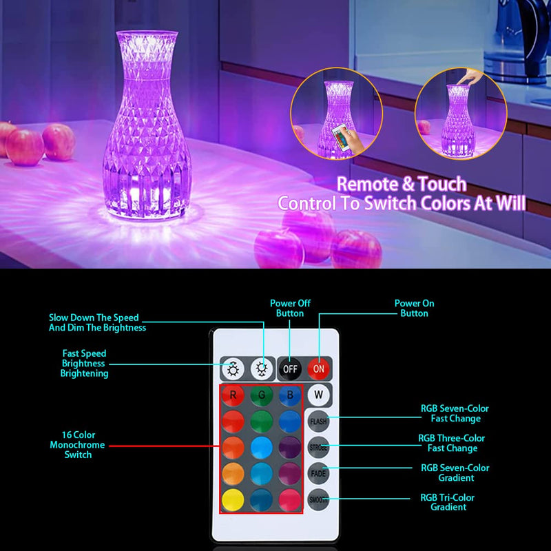 Crystal Aura Wireless & Rechargeable LED Touch Lamp with 16 Color Options