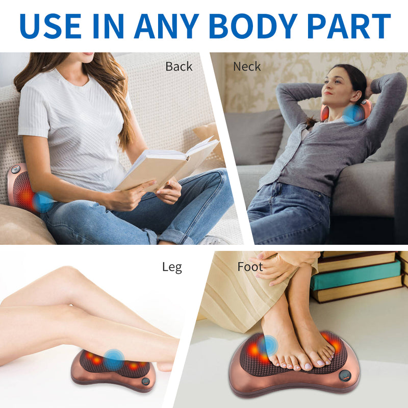 Massage pillow for back, neck and shoulders with heating / Electric roller massager
