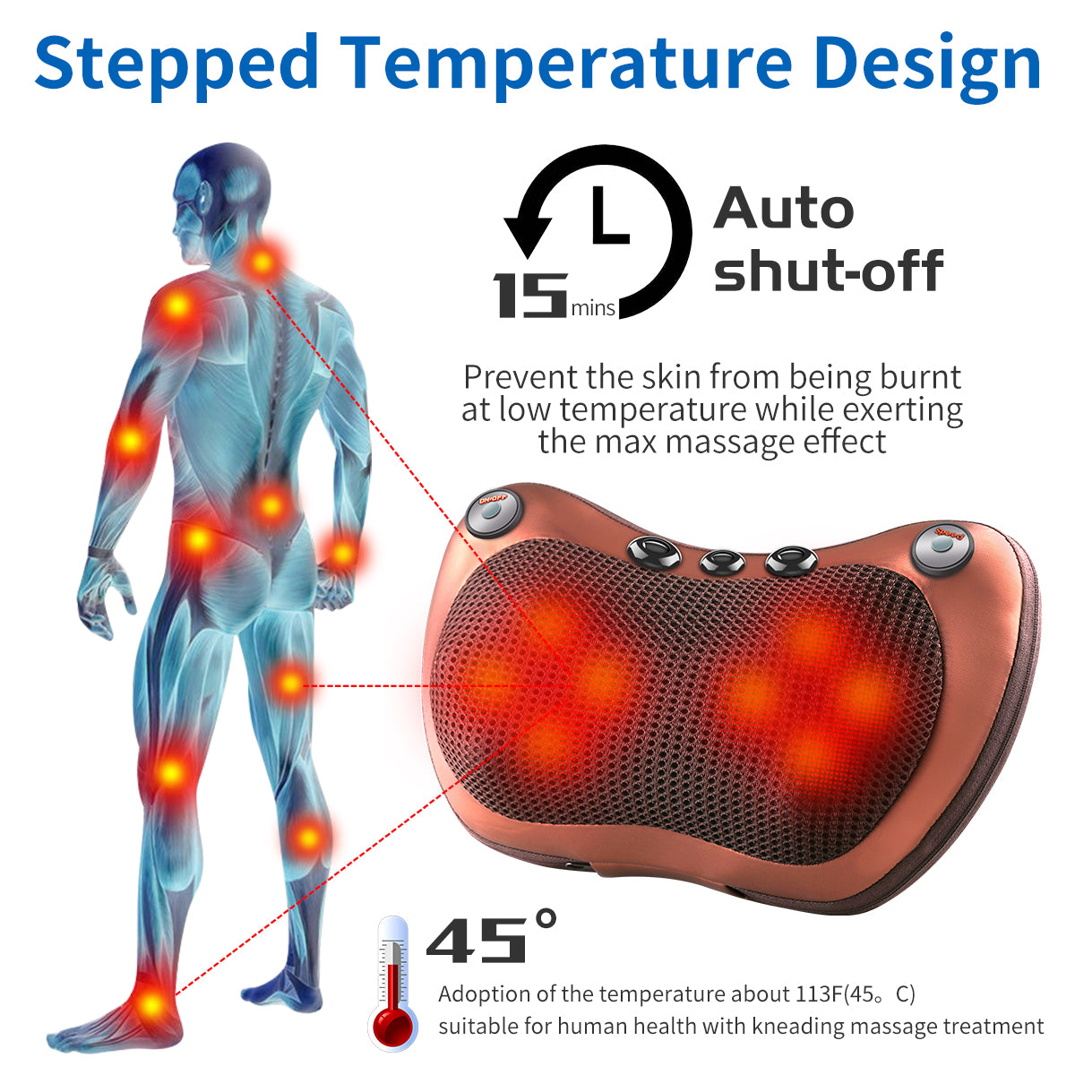 Massage pillow for back, neck and shoulders with heating / Electric roller massager