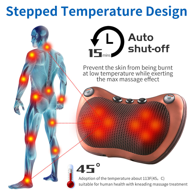 Massage pillow for back, neck and shoulders with heating / Electric roller massager